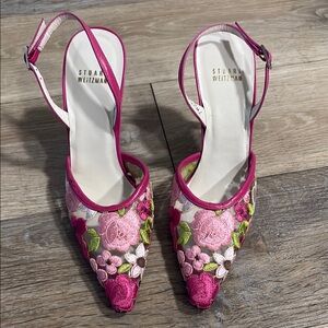Stuart Weitzman Pink Floral Embroidered Women's Heels